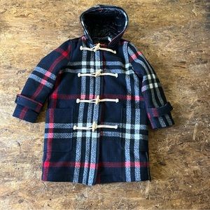 Ladies plaid winter jacket with wood toggles
